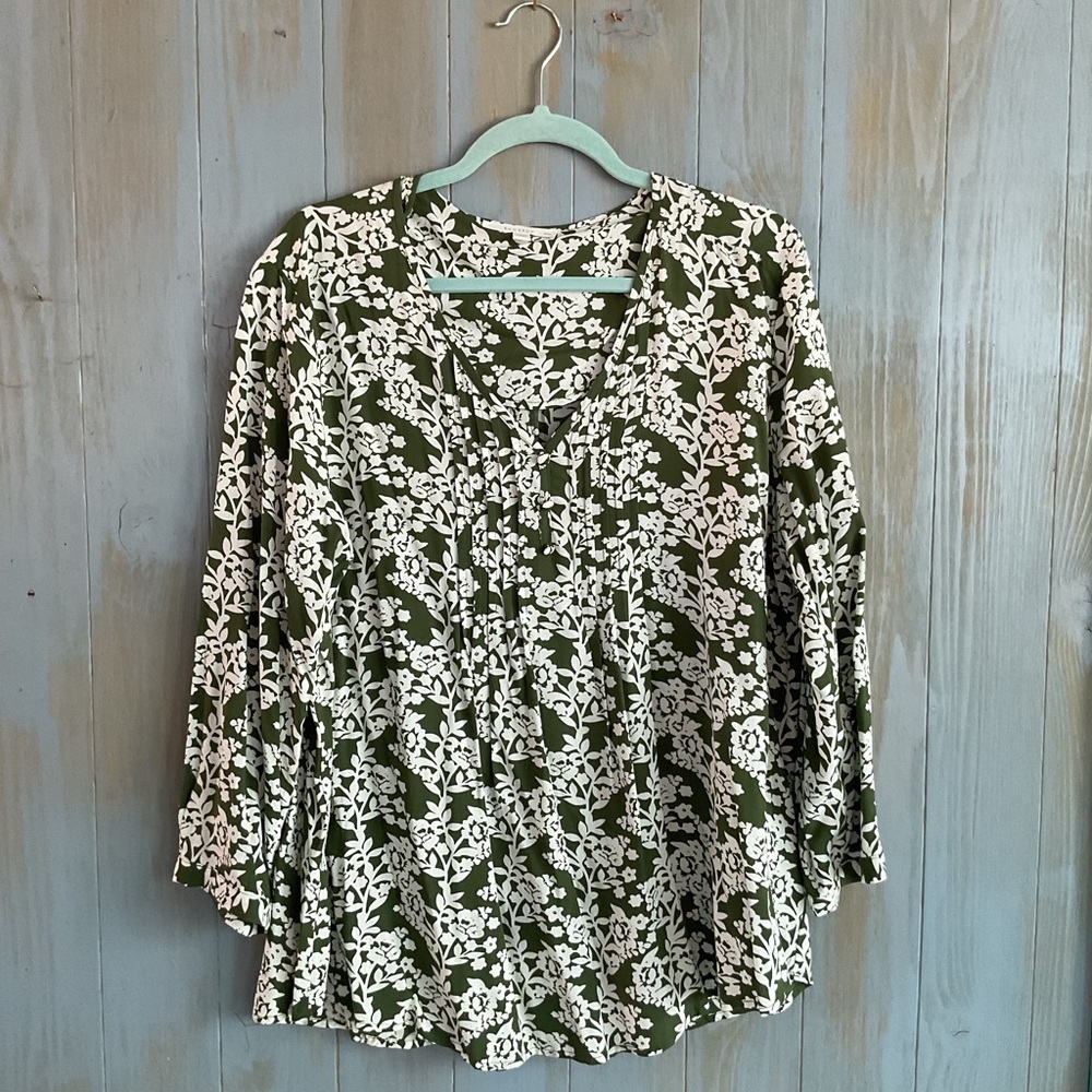 FUN 2 FUN GREEN AND WHITE FLORAL PEASANT BLOUSE TOP NWOT SZ XXL